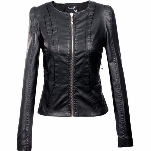 

2018 women's xxxl motorcycle pu leather jacket plus size female zipper outerwear jacket coat, Black