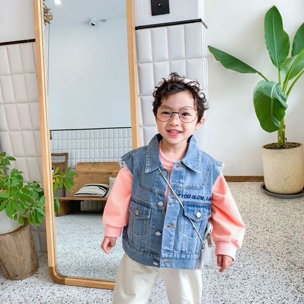 

2020 детских весна джинсовых курток мальчики девочка отворот рукава tops, Blue;gray