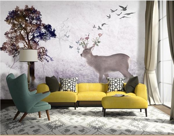 

3d wallpaper custom p european hand drawn abstract forest elk background living room home decor 3d wall murals wallpaper for walls 3 d