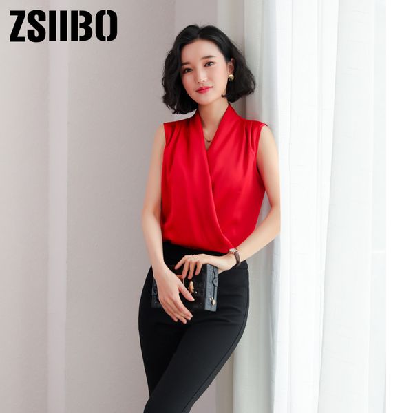 

korean style women work blouse 2019 summer irregular silk shirt vintage sleeveless ladise boho plus size female clothes, White