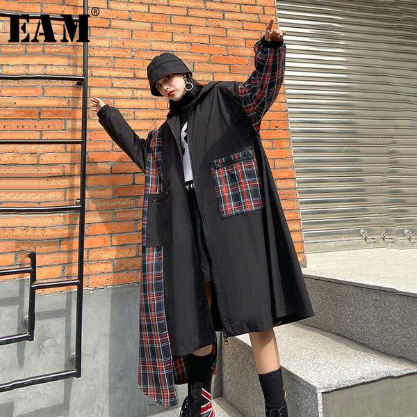 

eam] женин black plaid split болой ѬазмеѬ trench новй капоном длиннм Ѭђкавом пђи, Tan;black