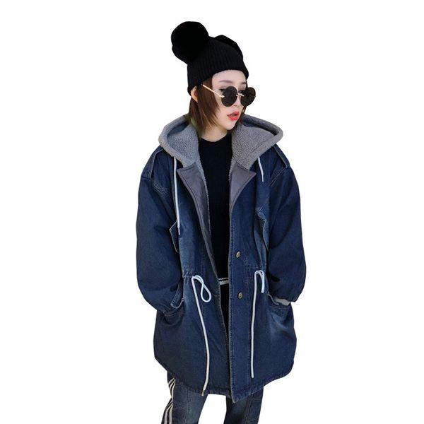 

plus velvet thick cotton denim jacket women 2019 autumn winter new fashion loose coats mid long cotton clothes outerwear jia358, Tan;black