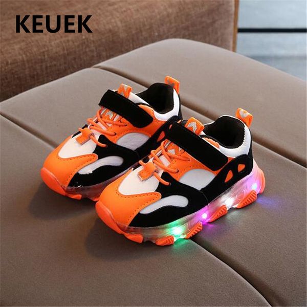 

new children sneakers lighted boys girls soft bottom toddler shoes baby casual sports kids led light shoes student 018, Black;red