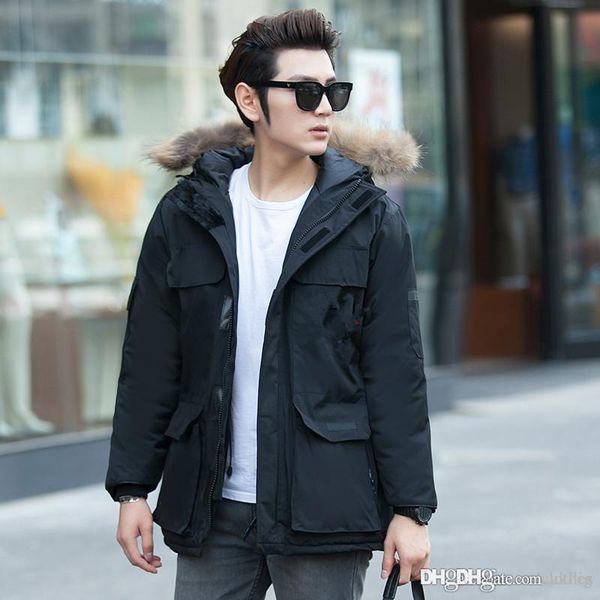

2020 luxury designer men winter coats winter coats removeable raccoon fur mens arctic down parka warm jacket thick outdoor jacket designer, Black