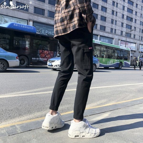 

2019 spring and summer men's casual sports pants men's tooling sports pants hip hop street trousers running trousers, Black