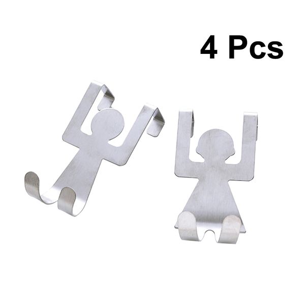 

4pc stainless steel door back hooks storage creative portative durable humanoid back hooks for cabinets bedroom door storaging