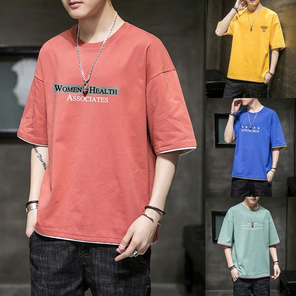 

new short-sleeved t-shirt male cotton men's fashion fifth sleeve loose short-sleeve t-shirt compassionate korean wave, White;black
