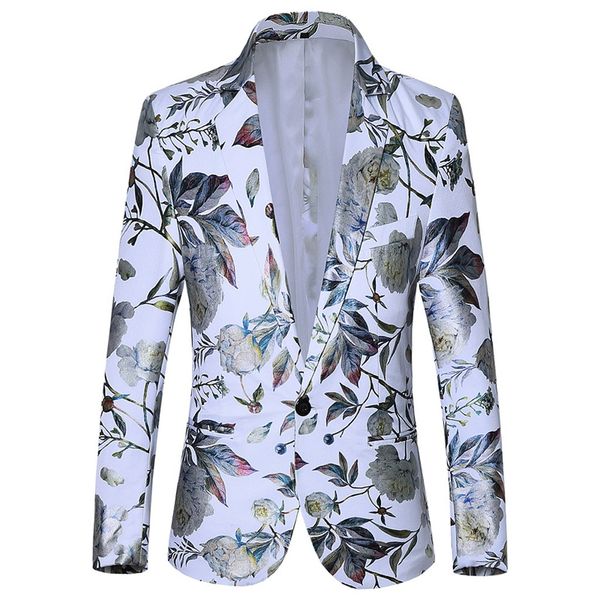 

vogue new brand male fashion blazer printed slim fit casual daily blazer single button men's suit jacket outerwear coat, White;black