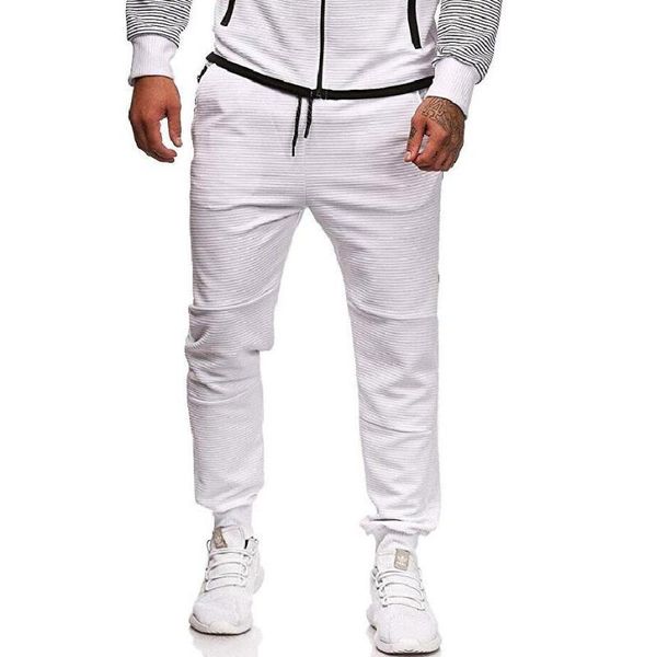 

men's slim casual pants stripes stitching color matching personality sports trousers men full length trackpants large size, Black