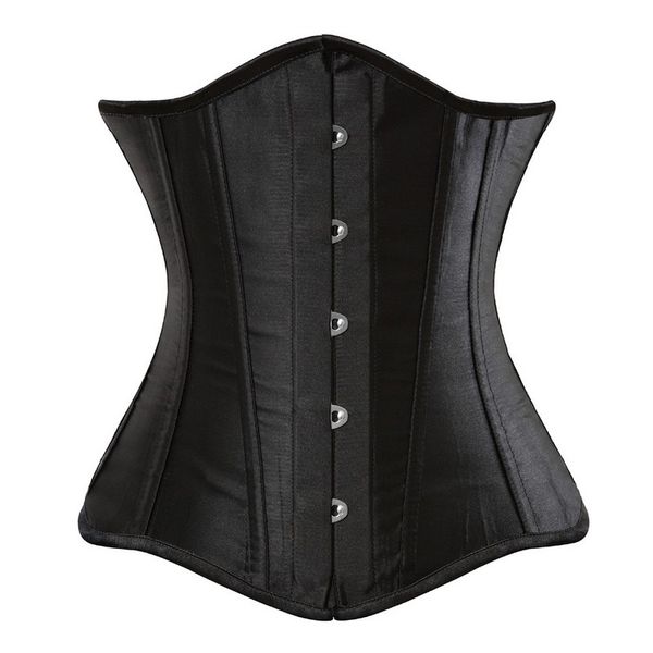 

women black 16pcs steel bones satin underbust padded lace-up corset body shapers waist trainer slimming shaperwear plus size xs-6xl, Black;white