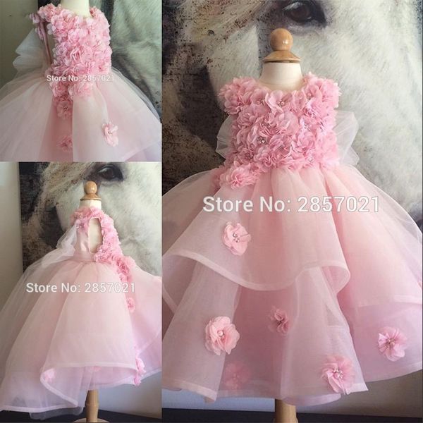 

pink organza flower girl dress vestidos primera comunion para ninas 2020 petal beaded pearls ball gown girls pageant dresses, White;blue