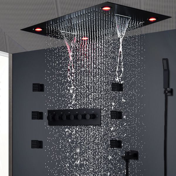 2020 Modern Matt Black Shower Set Concealed Led Ceiling Light