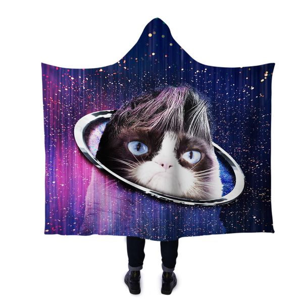 

ehomebuy2019 new 3d hooded blanket wearable home adults winter hooded blankets 3d printing wig cat fashion portable blankets