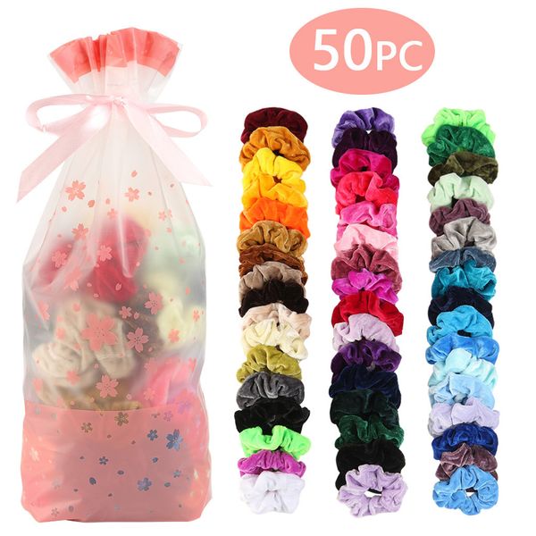 

50 pcs hair scrunchie velvet elastic hairbands for women or girls scrunchies pack ties headband hair accessories ing