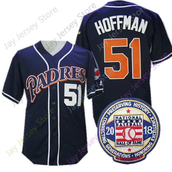 

trevor hoffman jersey 2020 new baseball hall of fame patch coopers-town 1982 grey pinstripe black yellow cream white home away all stitched, Blue;black