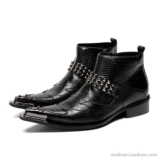 

botines hombre black studded steel toe genuine leather boots men metal decoration ankle cowboy boots shoes male