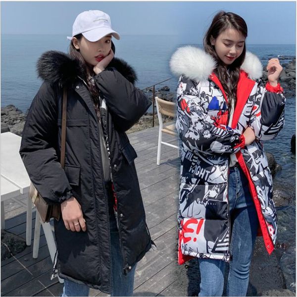 

double-sided wear winter jacket women 2019 loose hooded down cotton padded coat thick long female parkas outwear r280, Black