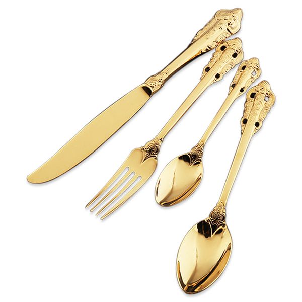 

gold silverware dinnerware sets wedding travel gift cutlery sets reusable stainless steel dinner knife fork spoon