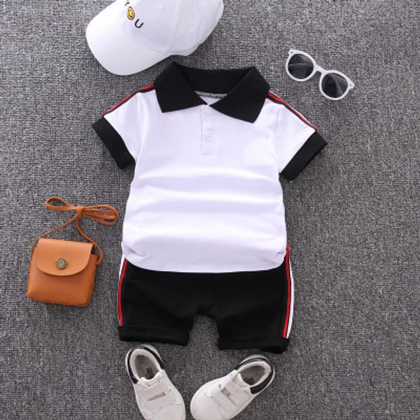 

baby summer suits boys preppy style two-piece sets children casual outdoorwear kids solid color t-shirt + shorts 2020 style child cloth, White
