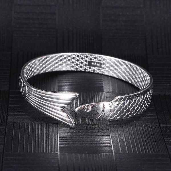 

женская мода lucky koi fish design регулируемый браслет с открытым браслетом, Black