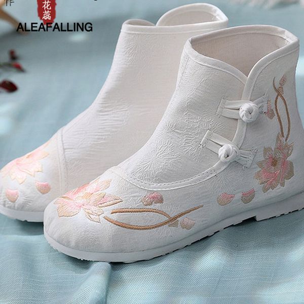 

aleafalling embroidered ethnic design cloth shoes chinese style lotus flower women's boots autumn new facile girls' shoes, Black