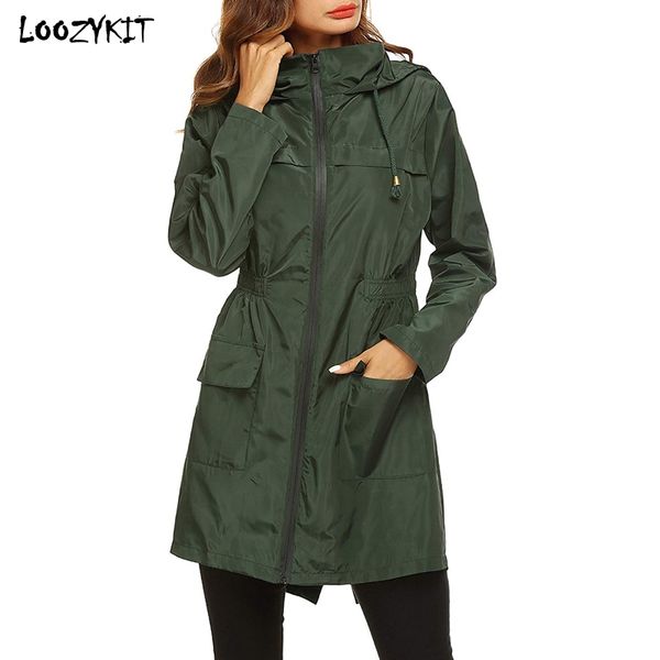 

loozykit 2019 women lightweight raincoatwomen waterproof packable hooded outdoor hiking jacket long rain jacket active rainwear, Blue;black
