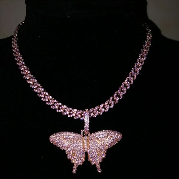 

big butterfly pendant fashion necklaces iced out bling necklace gold silver color men women hip hop jewelry necklace