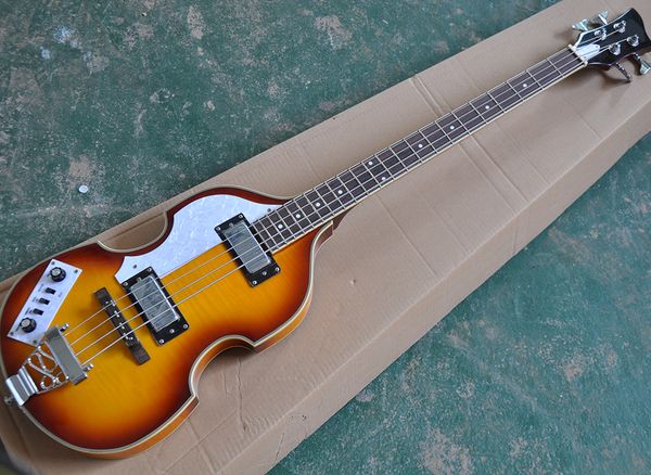 

Ledt handed 4 tring electric ba guitar with ro ewood fretboard pear of mpther pickguard flame maple veneer can be cu tomized