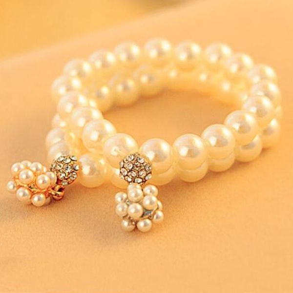 

pretty pearl bracelets for women imitation pearl beads bracelets for women jewelry ball charm bracelets, Golden;silver
