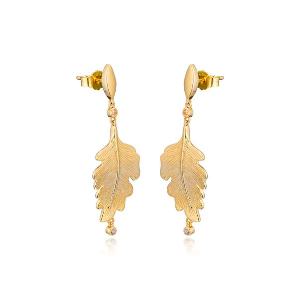 

2019 autumn original earrings 925 sterling silver shine oak leaf stud earrings for women european style jewelry original fashion, Golden;silver