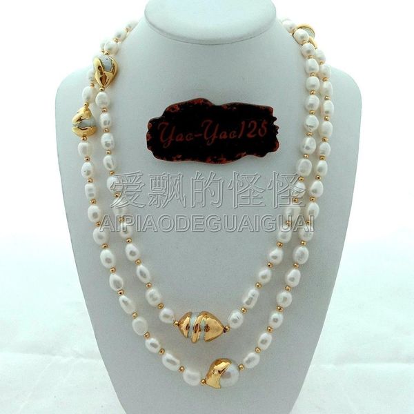 

n092615 42" white baroque pearl 24 k golden plated keshi pearl necklace, Silver