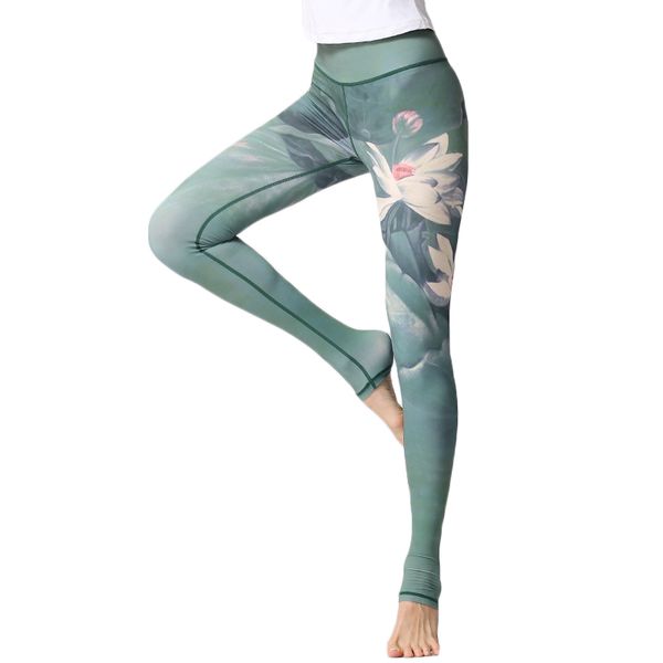 

women yoga pants printed dry fit sport pants elastic fitness gym workout running tight sport leggings female trousers, White;red