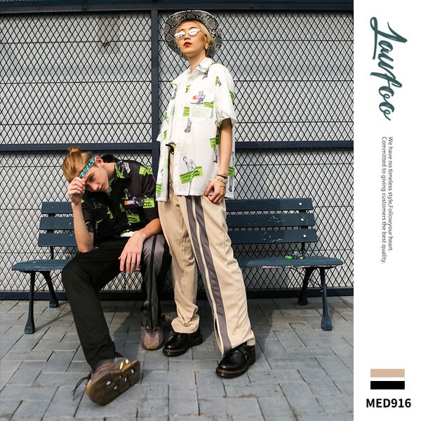 

lawfoo national trends origional 2019 autumn and winter new products men's wear irregular zipper sports couples men's casual pan, White;black