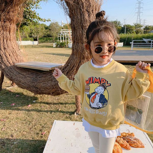 

весна 2020 новая детская одежда для девочек поддельные двухсекционный дизайн мультфильм свитер детские пуловеры топы оптовая продажа со скид, Black