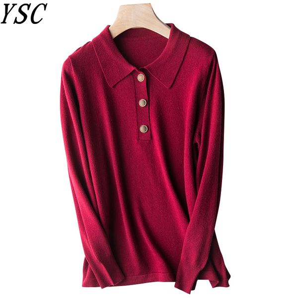 

women's sweaters ysc s women knitted wool sweater turn collar solid color high-quality self-cultivation style pullovers button decorati, White;black