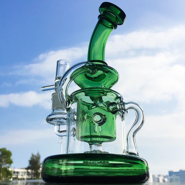 Tornado Recycler Bongs Klein Душ Perc Cookahs Стеклянные Bong Dab Буровые установки Тяжелые Базовые Трубы с Чашкой Масляные Распечагалки Курительная труба WP308