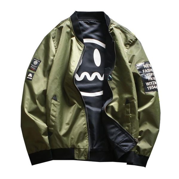 

man both side wear pilot bomber jacket with patches army green baseball jacket male windbreaker streetwear plus, Black;brown