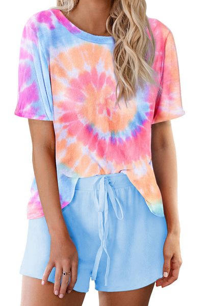 

dhl free for пижамы tiedye для дам pigiama da donna per girocollo тая краситель короткие фиолетовый светло-розовый и синий tie dye новый gar, Blue;gray