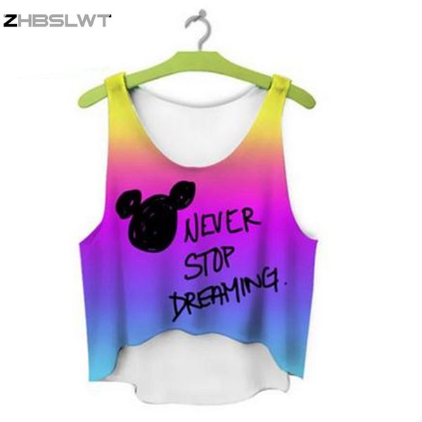 

zhbslwt multicolor t-shirts 3d print women tank & camis printed sleeveless vest girls summer short crop irregular, White