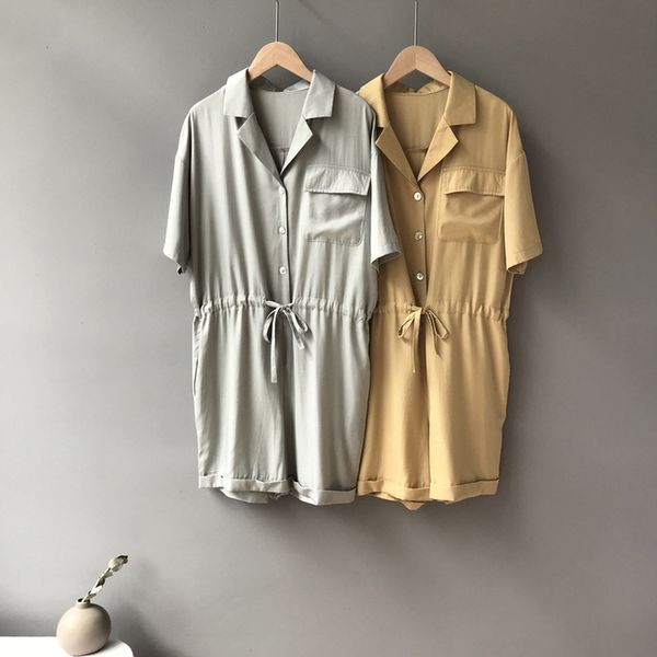 

summer 2019 new women's korean version solid casual short-sleeved playsuits straight barrel simple mid-waist shorts jumpsuits, Black;white