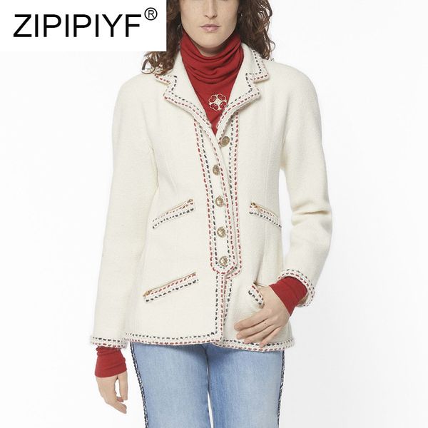 

2019 осень новый стиль цветовой контраст темперамент зубчатый воротник пальто женское твидовое сладкое женское однобортное пальто c1980, Black