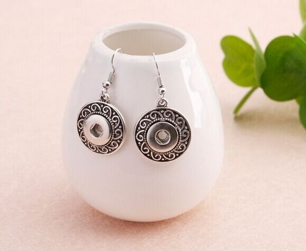 

wholesale-vintage carved flower earrings fashion pair fit 12mm snap buttons diy long earrings, Silver
