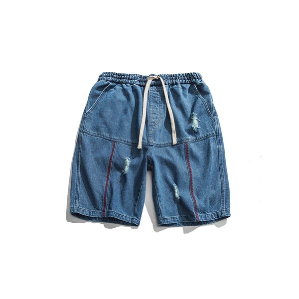 

common thing. 2020 summer new japanese department original youth slacks, open line leisure shorts, student jeans, male, Blue