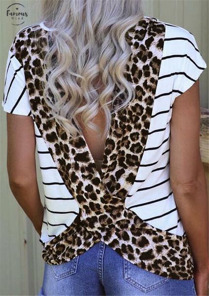 

fashion women tees 2019 summer t shirt female leopard open back t shirt new stylish tee linen shirt femme plus size, White