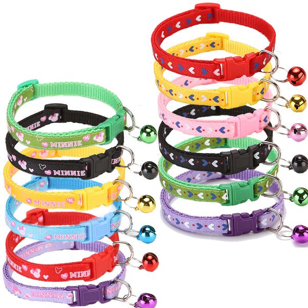 

1pcs pet cat dog collar with bell lovely print adjustable strap nylon fabric puppy for teddy kitten collier chien dog accessorie