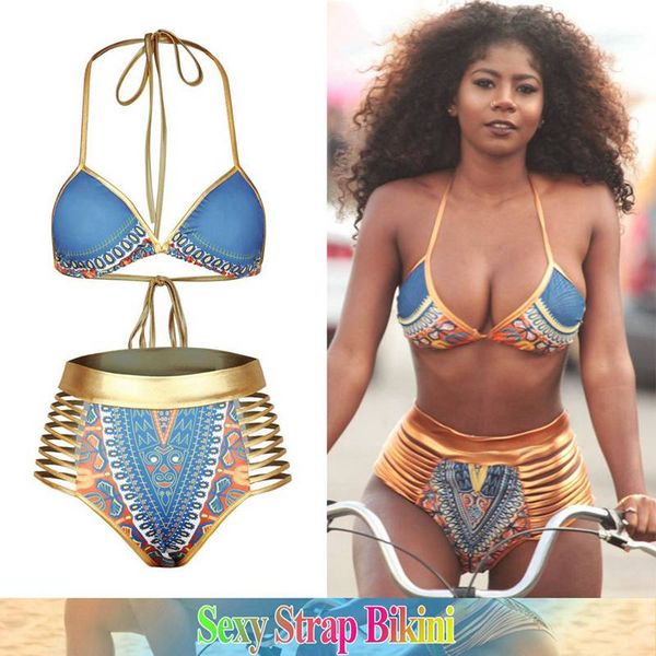 

2pcs креативная печать sexy бинты бикини тенденции моды холтер слинг купальники