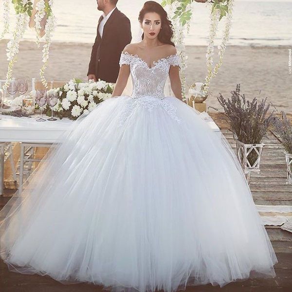 

sweetheart open back 2019 romantic princess off shoulder white ivory lace ball gown short sleeve wedding bridal dresses custom made corset