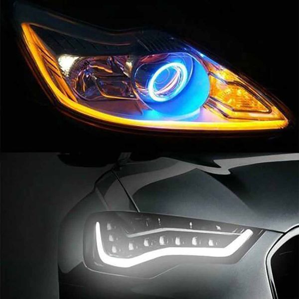 

2x ultrafine cars drl led daytime running lights white turn signal yellow guide strip for headlight assembly drop shipping
