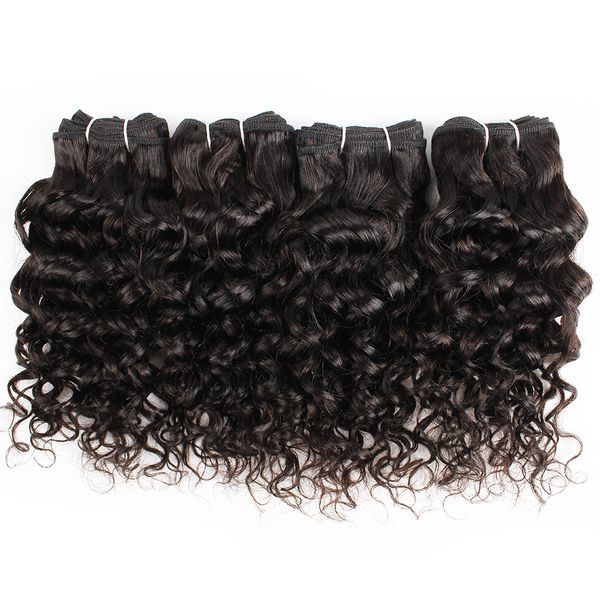 

4pcs human hair bundles water wave 50g/pc natural color indian mongolian curly virgin hair weave extensions for short bob style, Black