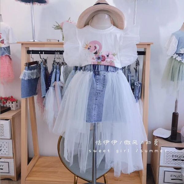 

2020 girls patchwork t-shirt cotton fashion summer girls 3-8t f68, Blue